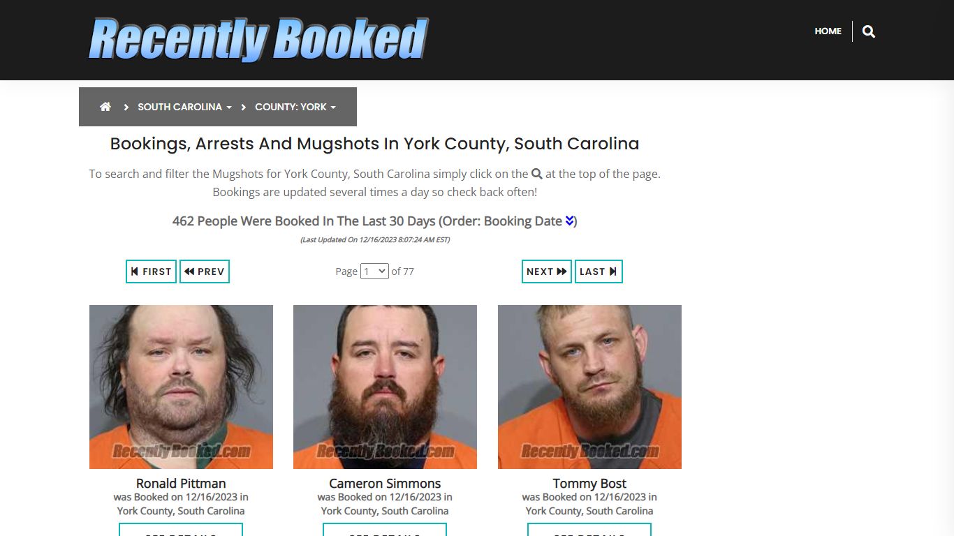 Bookings, Arrests and Mugshots in York County, South Carolina